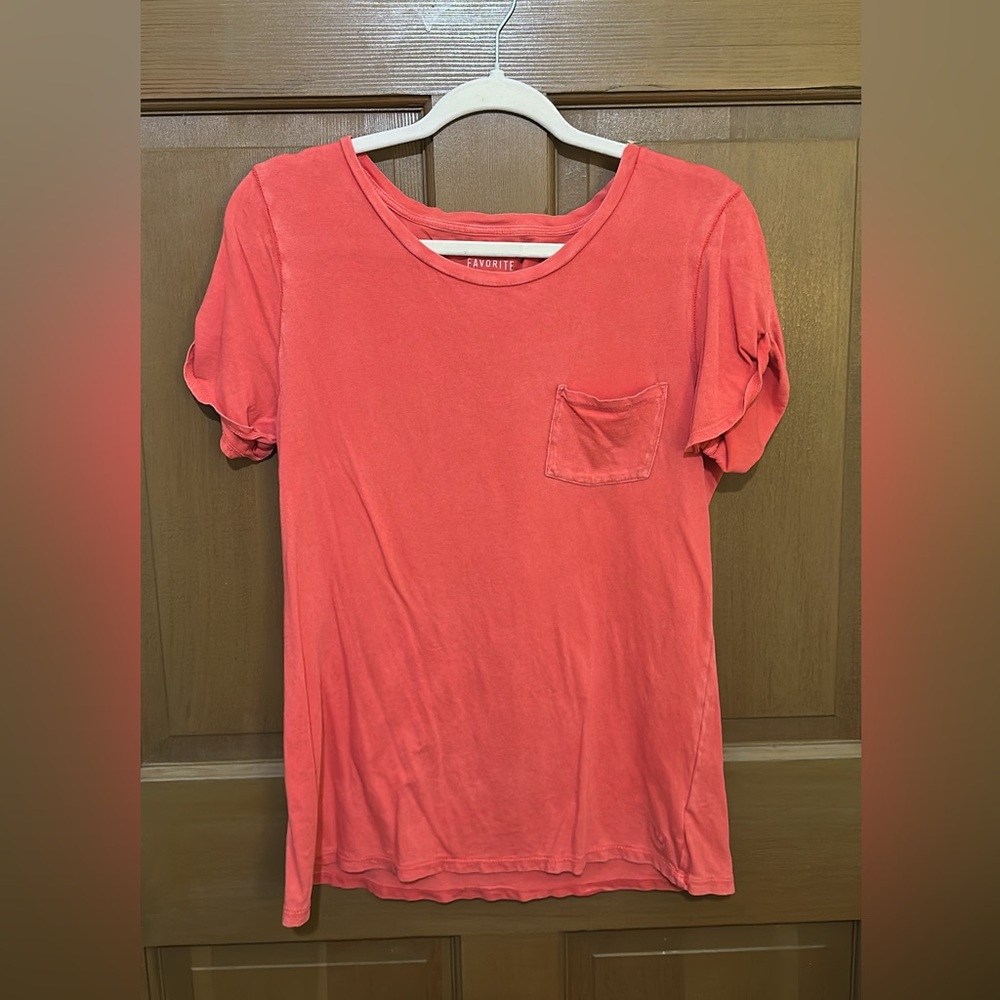 American Eagle Outfitters Orange Pink Fitted Short Sleeve Tee